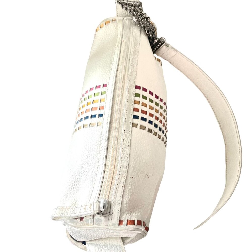Brighton Leather Barrel Chain Strap Shoulder Bag Women's White Fashion Minimalis - Picture 5 of 12